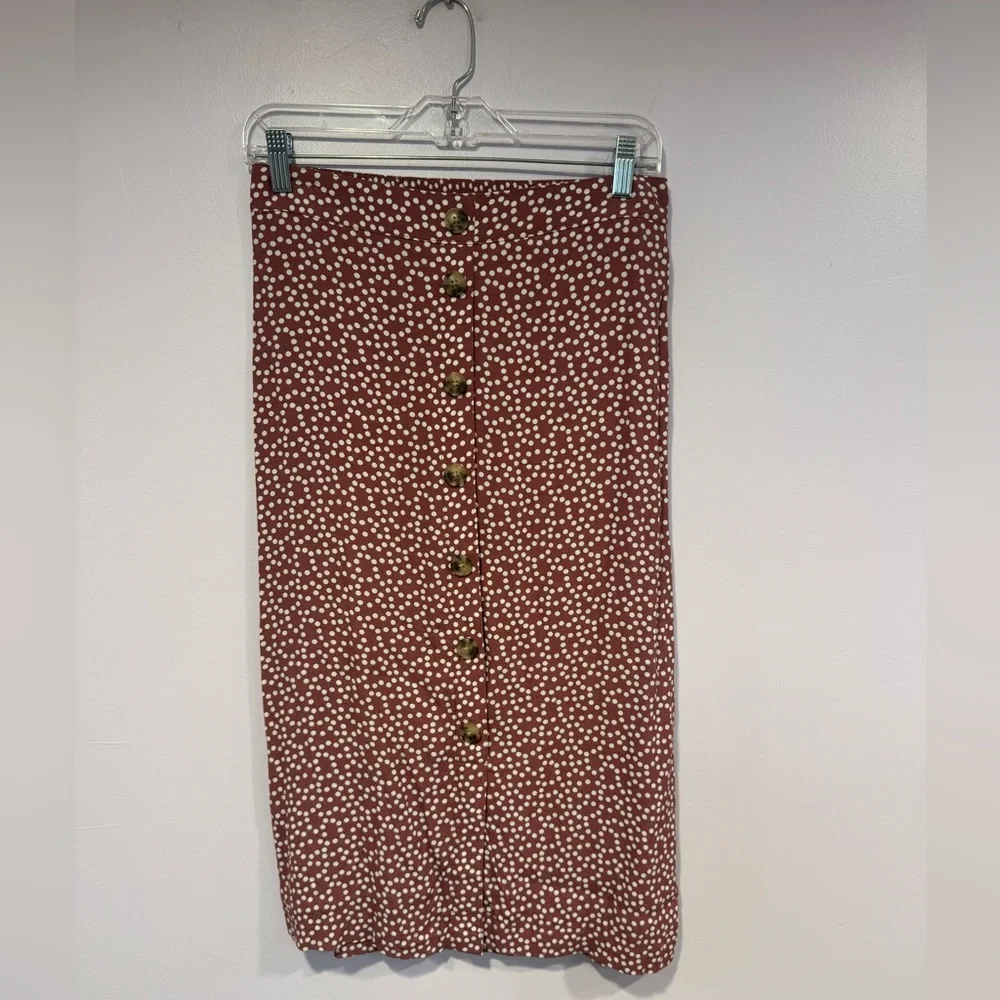 Pink and white button down express‎ midi skirt